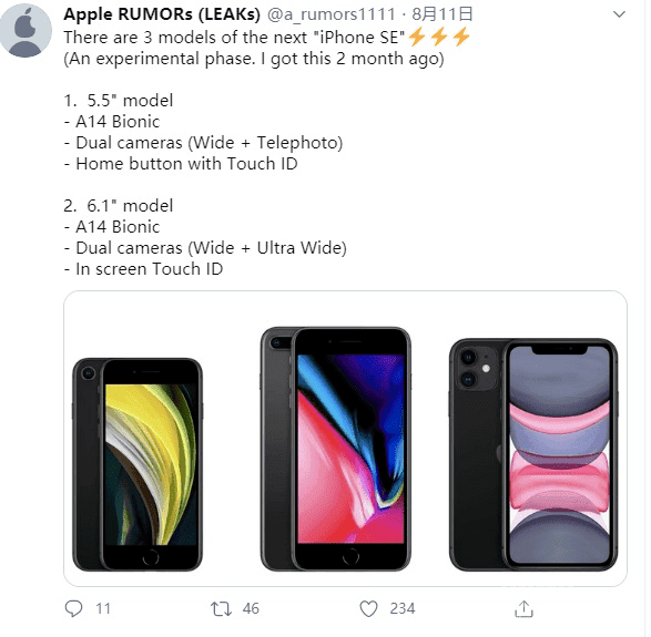 iPhoneSEPlus更多爆料:或?qū)⒋钶dA14芯片