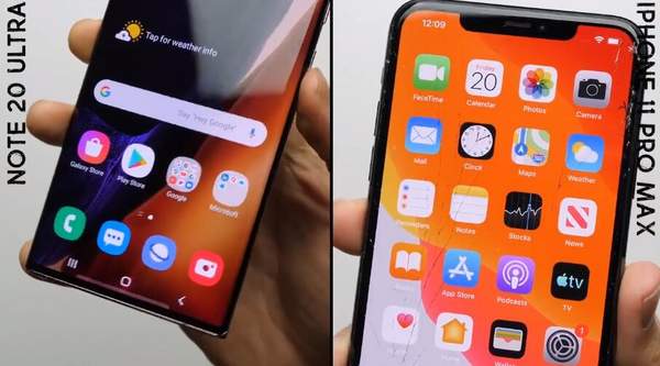 三星Note20Ultra和iPhone11ProMax跌落測試對比,看看誰更耐摔