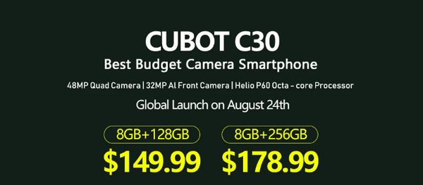 Cubot C30正式發(fā)布:矩陣四攝組合+聯(lián)發(fā)科Helio P60處理器