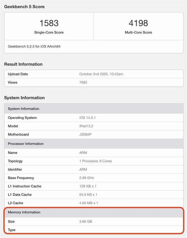 iPad Air 4內(nèi)存曝光,確認(rèn)使用4GB內(nèi)存