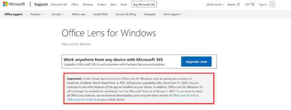 微軟Office Lens終止支持Windows平臺(tái)